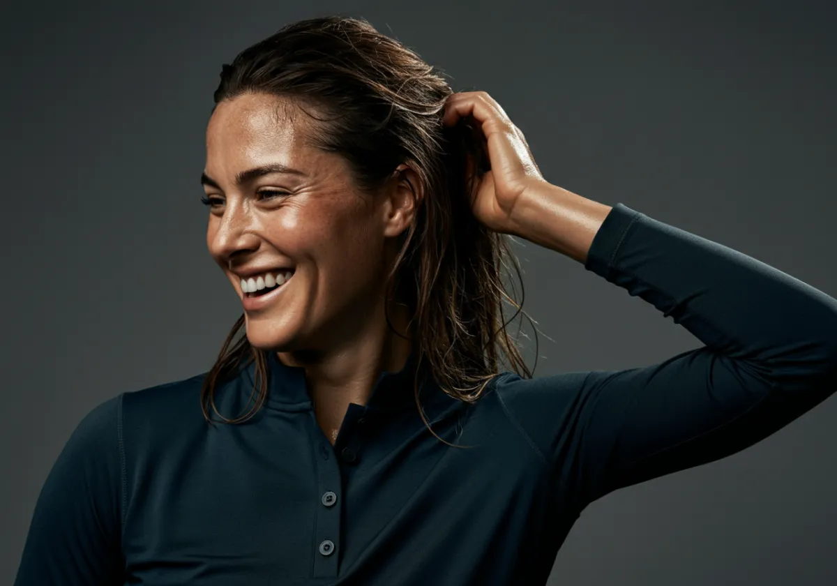 Sofia Martins sorrindo de perfil